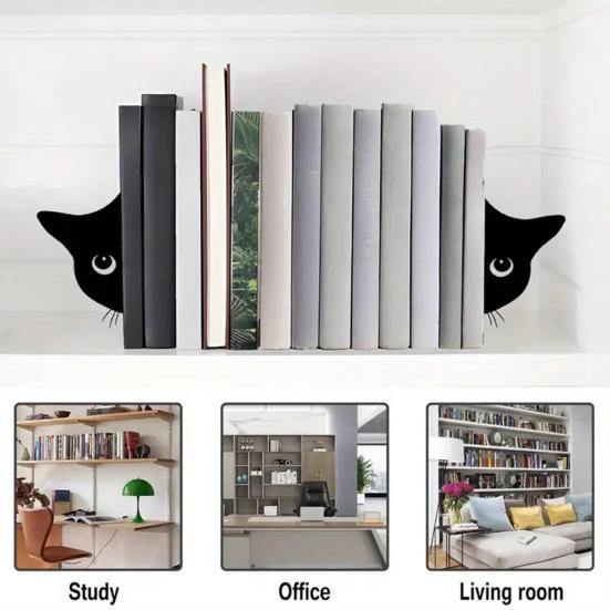 2Pcs Cat Book Stand Whimsical 3D Cat Design Sturdy Metal Construction Booklocks Powder-coated Decorative Bookends