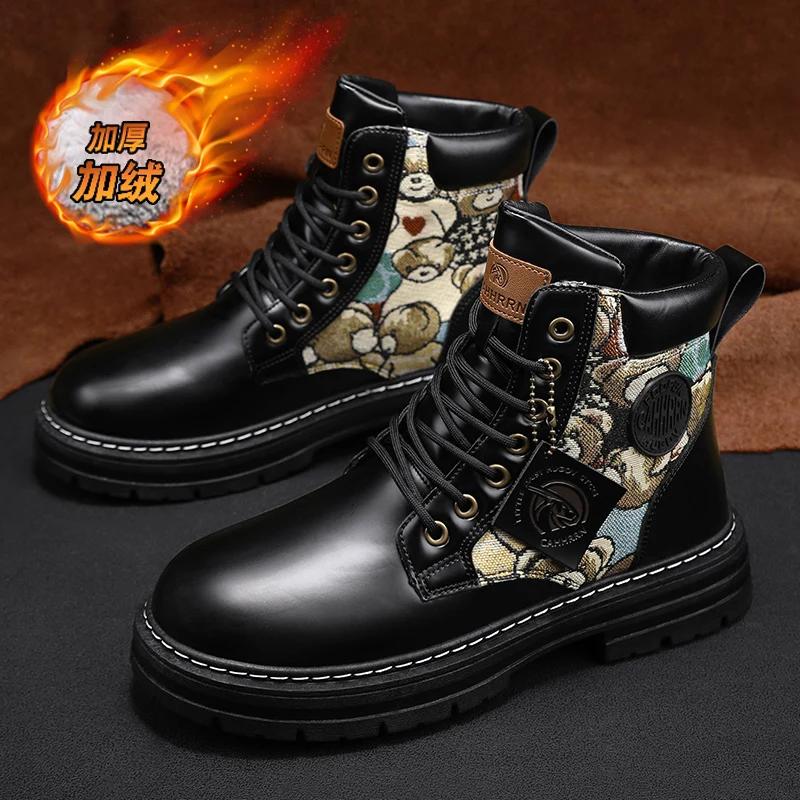 Зимние ботинки мужские зимние меховые теплые повседневные кожаные ботинки на платформе дизайнерские роскошные ковбойские боевые тактические ботинки челси для пешего туризма