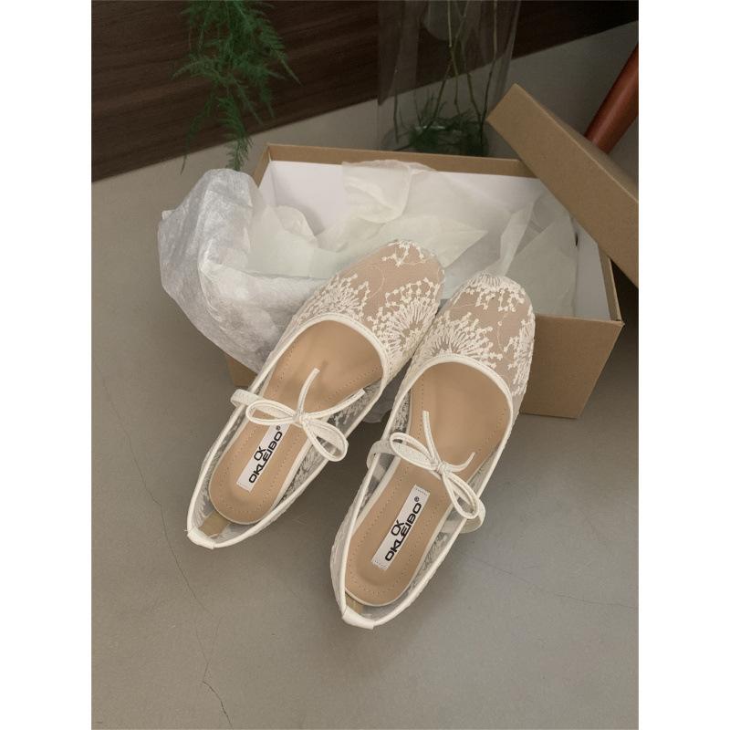 Нежный вечерний бриз, балетки с бантом для девочки, 2025, новые туфли-лодочки с ажурной сеткой и вышивкой, одинарные туфли