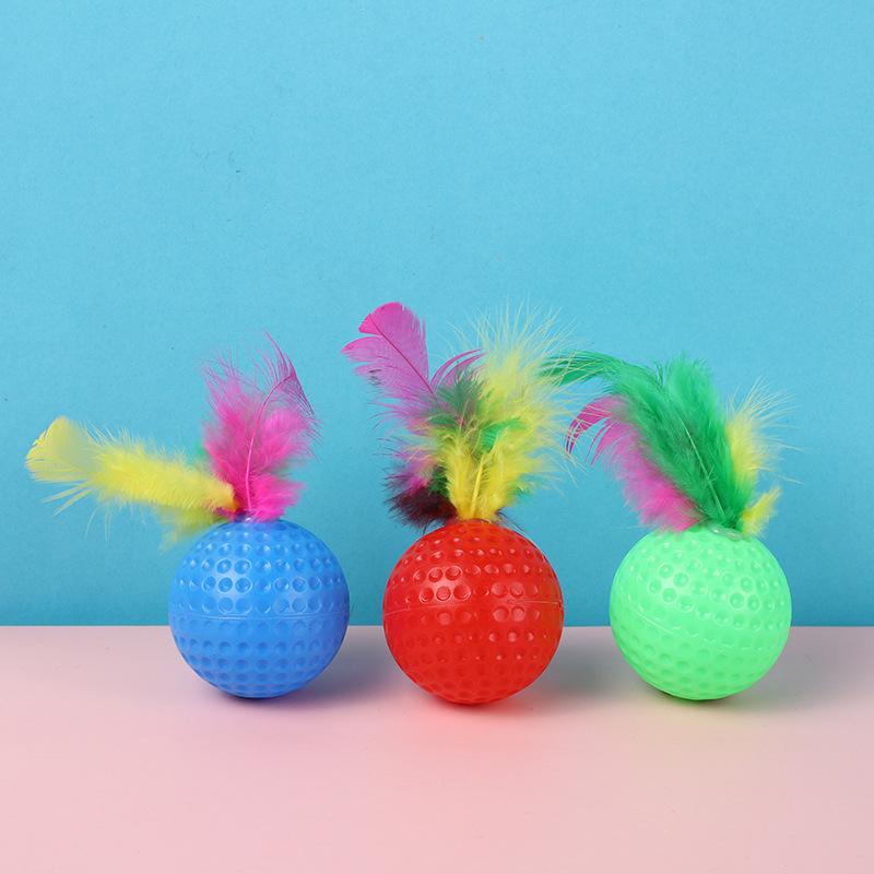 Mixed Plastic Golf Ball, 10 Pieces, with Feathers, Interactive Kitten Toy, Pet Supplies