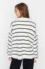 Women's Fashionable Stylish Sweater Navy Blue Wide Fit Zippered Striped Knitwear Sweater