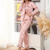 Women's Pyjama Set Long Sleeve Button Top Elastic Waist Trousers Loungewear Set Skin-Friendly Imitation Silk Pajamas for Home Bedroom Spring Autumn