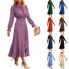 Women's Summer Fashion Loose V-Neck Long Sleeve Tie Solid Color Dresses