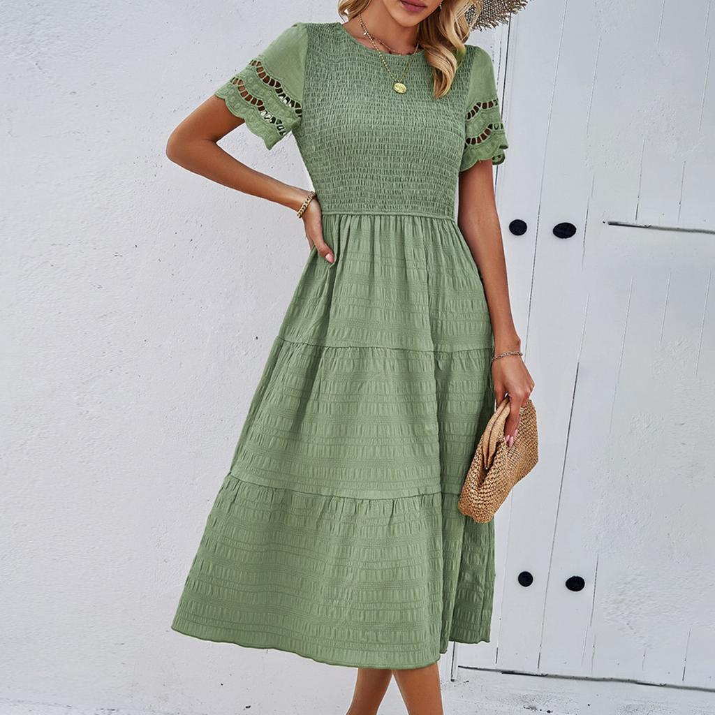 Женское модное однотонное платье свободного кроя с круглым вырезом и короткими рукавами