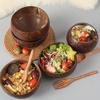 2pcs/4pcs Coconut Bowl and Wooden Spoon Set Healthy Vegetarian Salad Bowl Set Ice Cream Bowl, Natural Coconut Bowl Kitchen Cutlery Set Utensils Gift