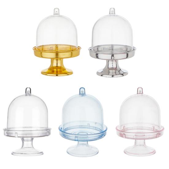 Мини-подставка для торта из пластика с купольной крышкой, прозрачная подставка для десертов и кексов, тарелка для шоколадных конфет, для дня рождения, праздника, детского душа, чаепития