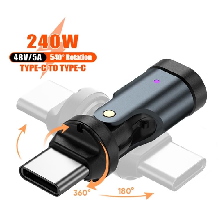 Компактный USB C адаптер с углом 540°, быстрой зарядкой 240 Вт и передачей данных 480 Мбит/с, удлинитель-конвертер Type C