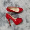 Women High Heels Pumps 14cm Round Toe Stilettos Talon Femme Sexy Ladies Red Wedding Shoes Black Platform Heels Big Size 44