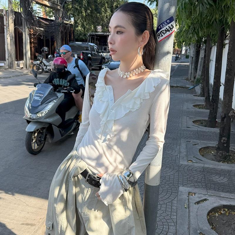 Romantic Ruffle Long-sleeve T-shirt Top