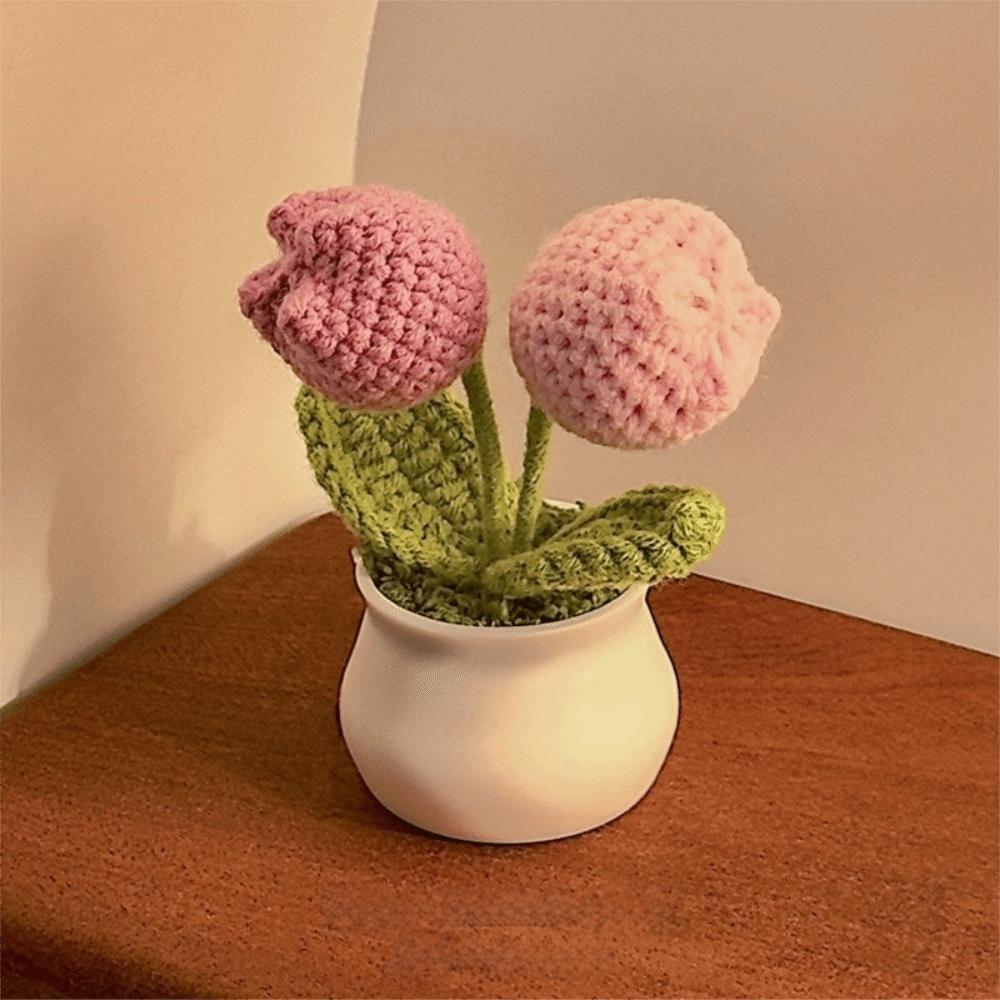 Hand Knitted Crochet Flower Doll Potted Plant Handmade Sunflower Potato Doll Artificial Flower Forget-me-not Wool Knitting Doll