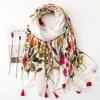 Vintage Floral Cotton & Linen Tassel Scarf - Ethnic Style, Plus Size, Japanese Beach Shawl for Women