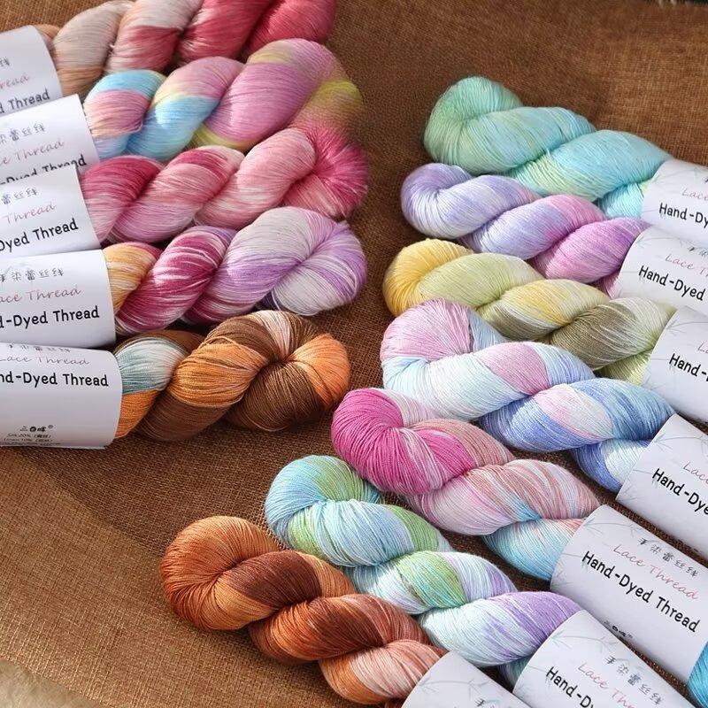 1 шт. 100 г Хлопковая бамбуковая пряжа для DIY ручного вязания Кружевная с градиентом цвета, окрашенная вручную, для вязания крючком свитеров, шалей, шарфов