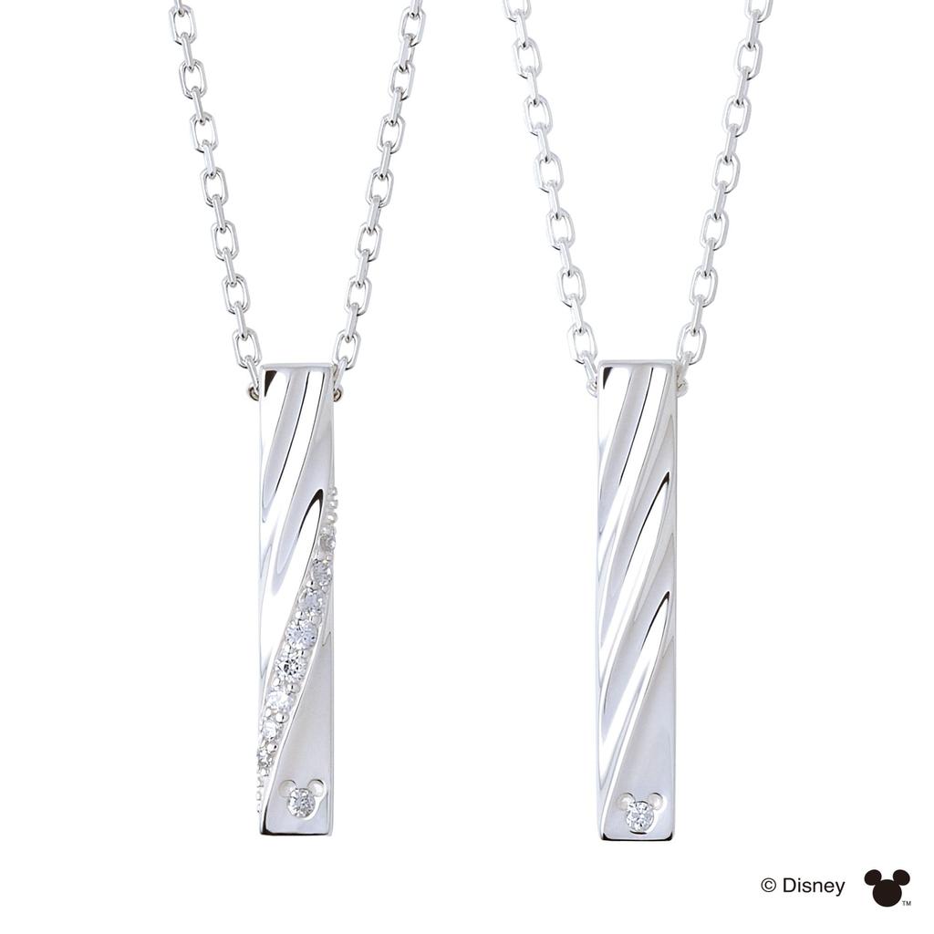 THE KISS Disney Hidden Mickey Diamond Silver Pair Necklace DI-SN516DM-517DM - Silver Twisted Bar Top for Men & Women, Gift Box