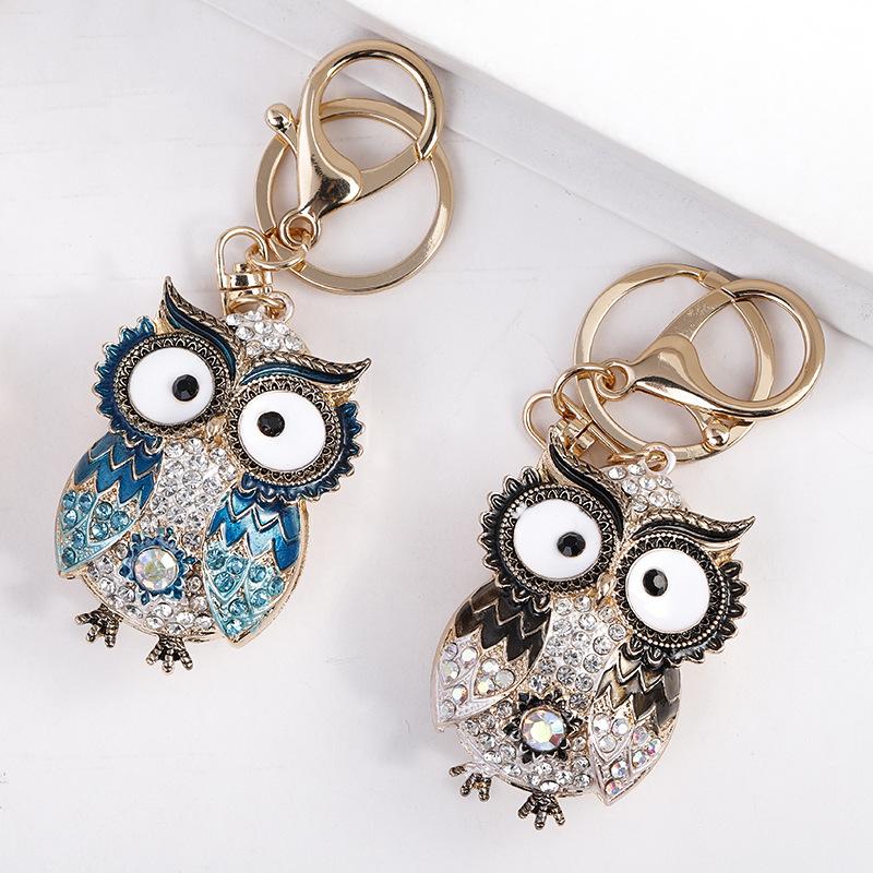 New Creative Animals Cute Owl Key Chain Metal Diamonds Fashion Keychains Men's Women's Handmade Jewelry Gift Keyring Bag Charms