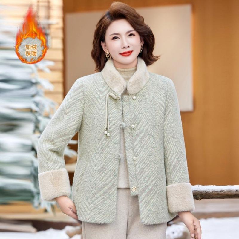 Одежда для женщин среднего и пожилого возраста, куртка для мамы, осенне-зимние модели, накидка из валяной шерсти с напуском и утолщением, осенне-зимние модели
