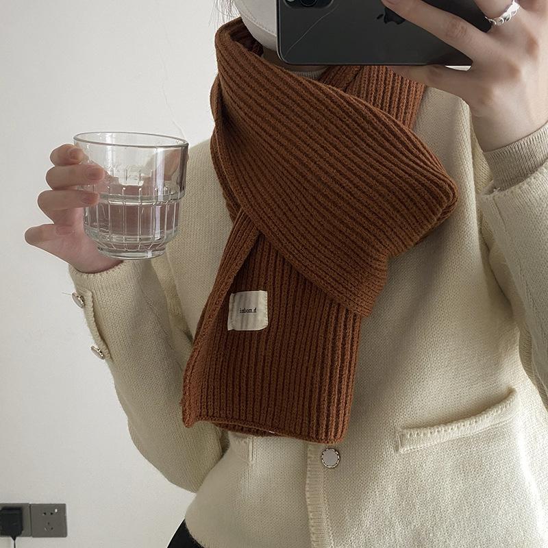 Korean Gentle Warm Scarf Women's Autumn and Winter Knitted Wool Solid Color Versatile Long Couple Scarf Student Trendy