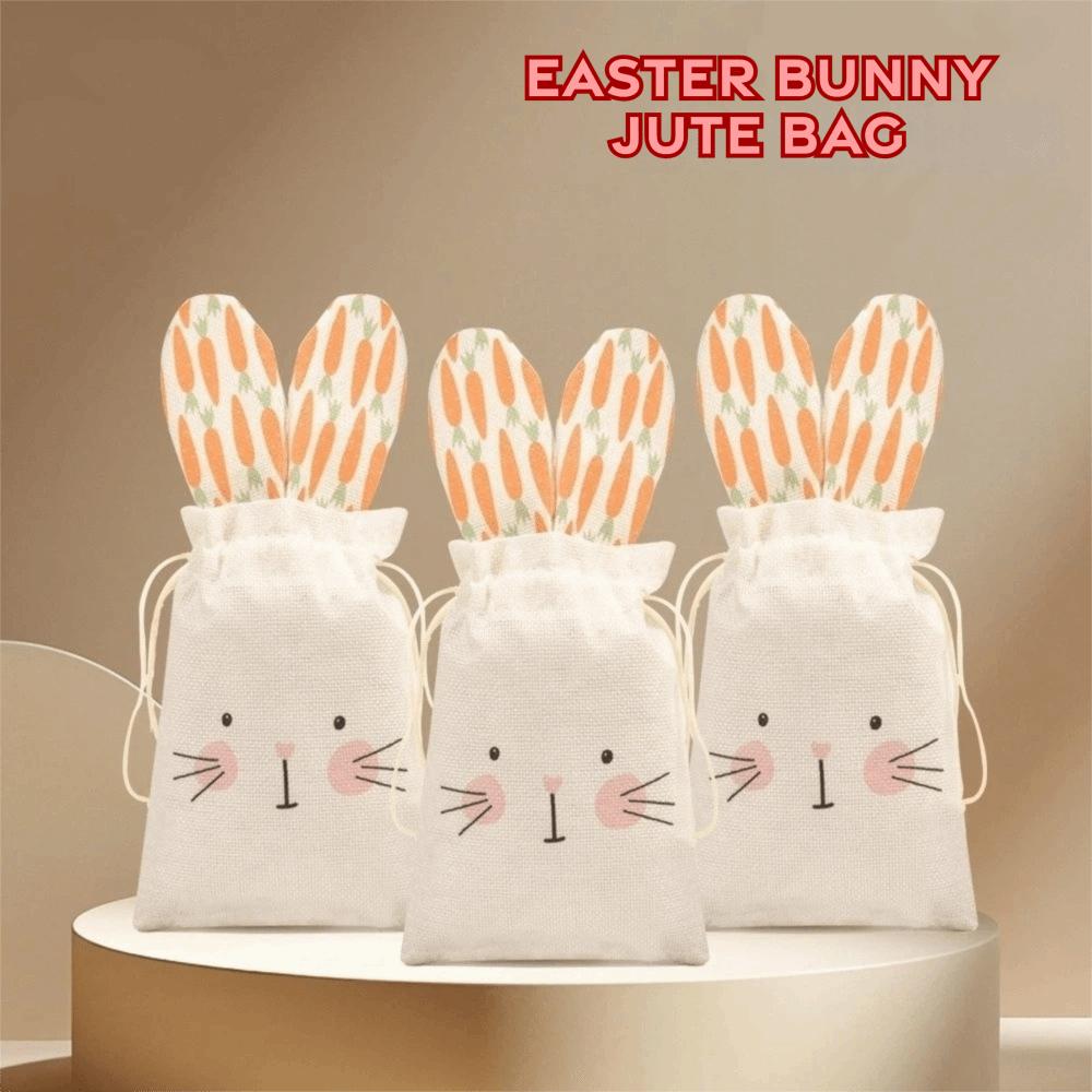 Cute Easter Bunny Ears Bags Burlap Festival Rabbit Candy Bags Carrot Gift Packaging Bags For Easter Party Decoration