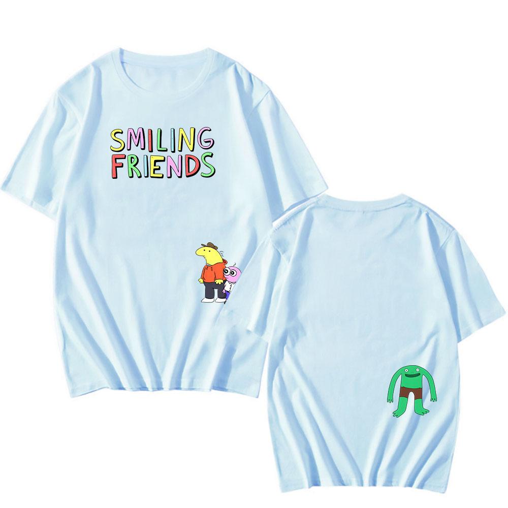Манга Smiling Friends Графическая футболка Хлопок Короткий рукав Свободные футболки Унисекс Уличная одежда Повседневная Футболка с круглым вырезом Модная футболка