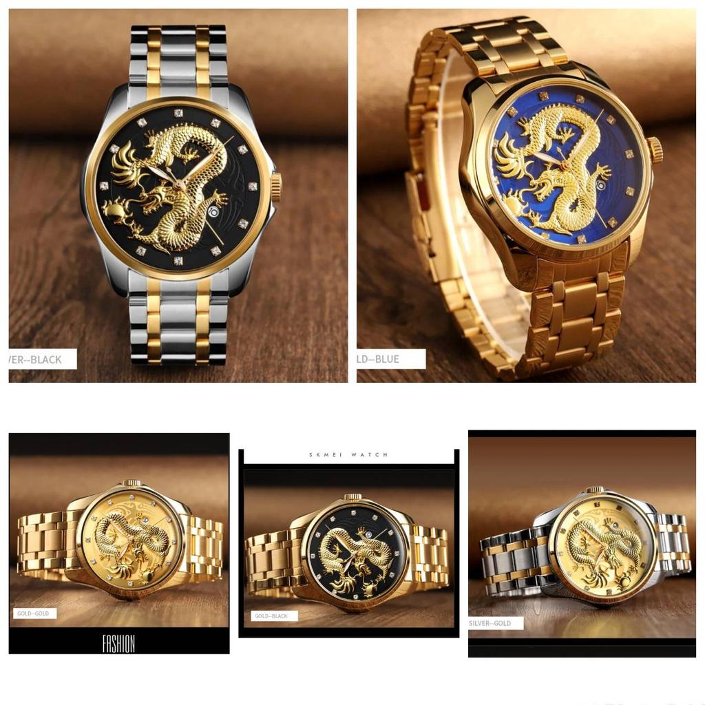 Luxury Quartz Watches Waterproof Date Display Clock Strap Wristwatch Male Golden Dragon Men Watch