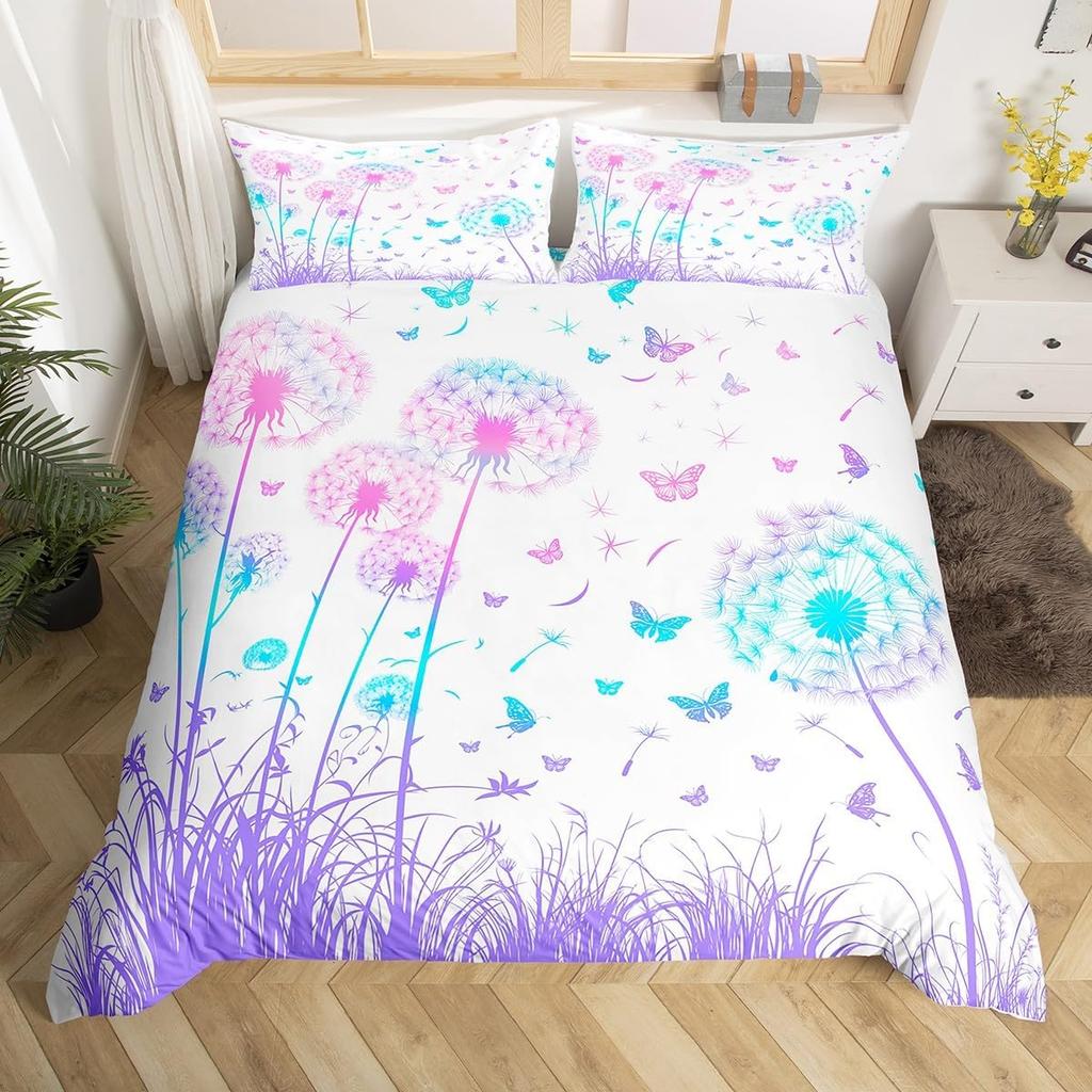 Dandelion Duvet Cover Full Queen Botanical Floral Bedding Set Nature Theme Butterfly Dandelions Comforter Cover For Boys Girls