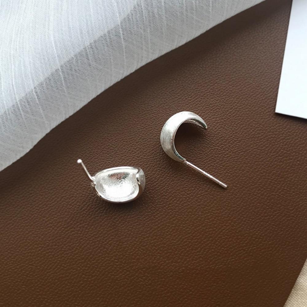 Real 925 Sterling Silver Brushed Curved Surface Mini Hoop Earrings For Women Party Classic Fine Jewelry Small Niche Accessories