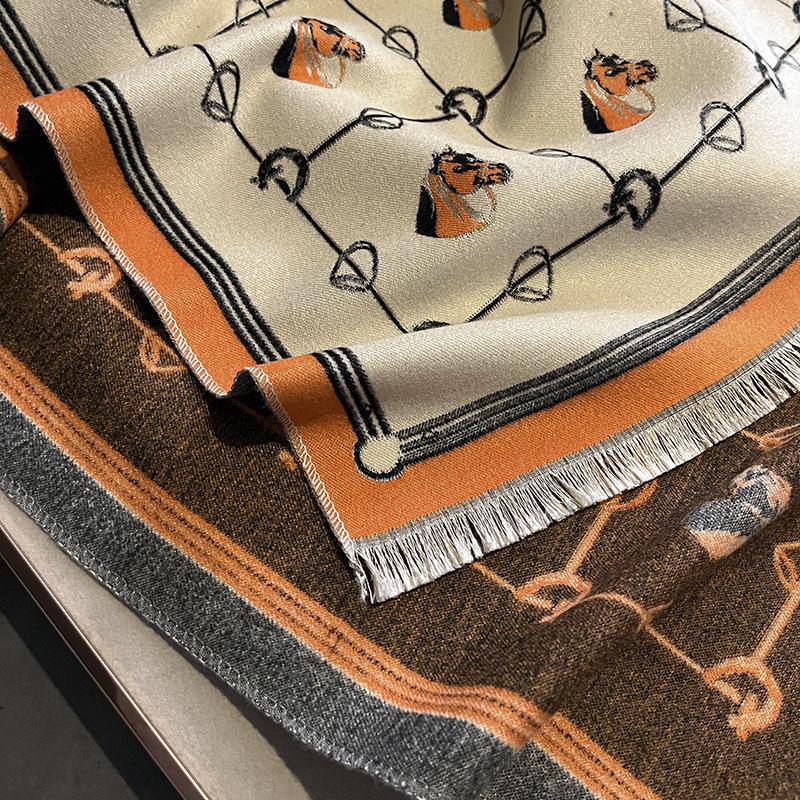 Imitation Cashmere Print Scarf Women Winter Double Thick Shawl