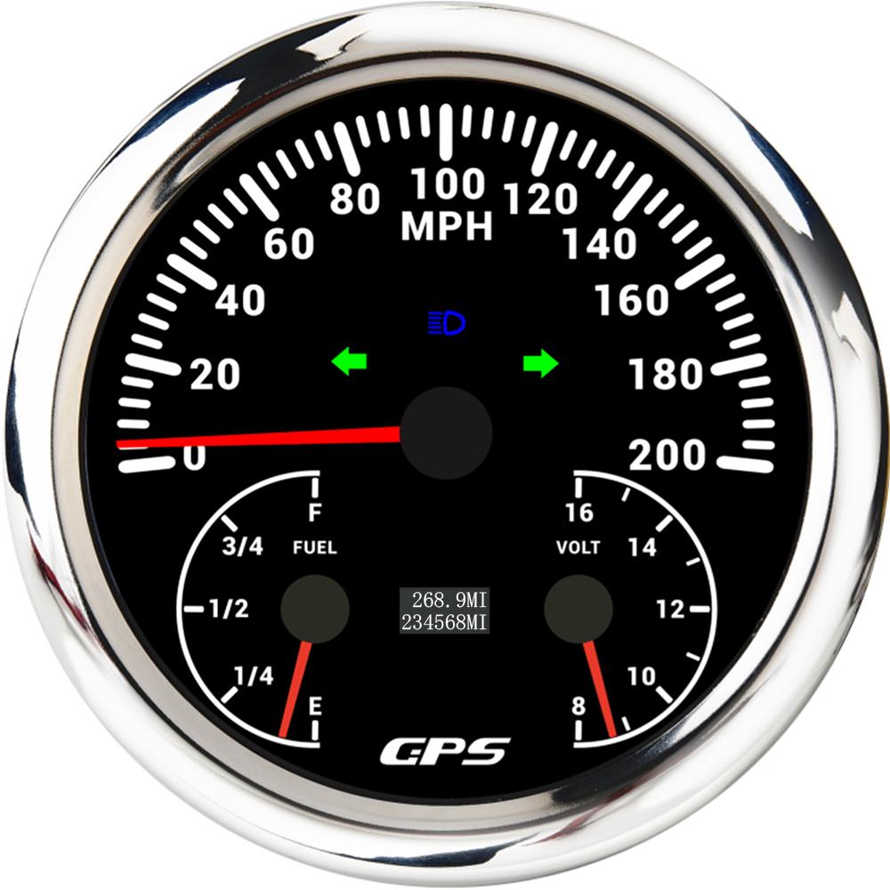 ELING 110mm 3in1 Gauge 120 200 KM/H MPH GPS Speedometer for Auto Car Boat with Fuel Level Voltmeter 7 Colors Backlight 12V 24V