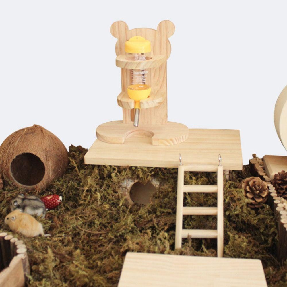 Wooden Hamster Water Bottle Holder Adjustable Pet Water Bottle Stand for Cage