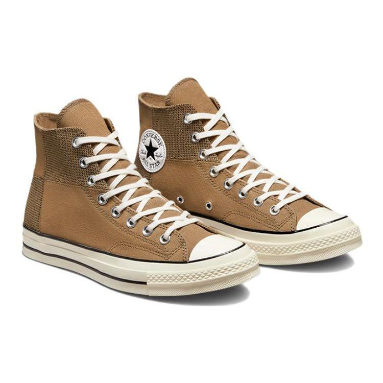 Converse Chuck 70 High Houndstooth Patchwork Unisex Sneakers Brown Sand-Dune Egret A03278C