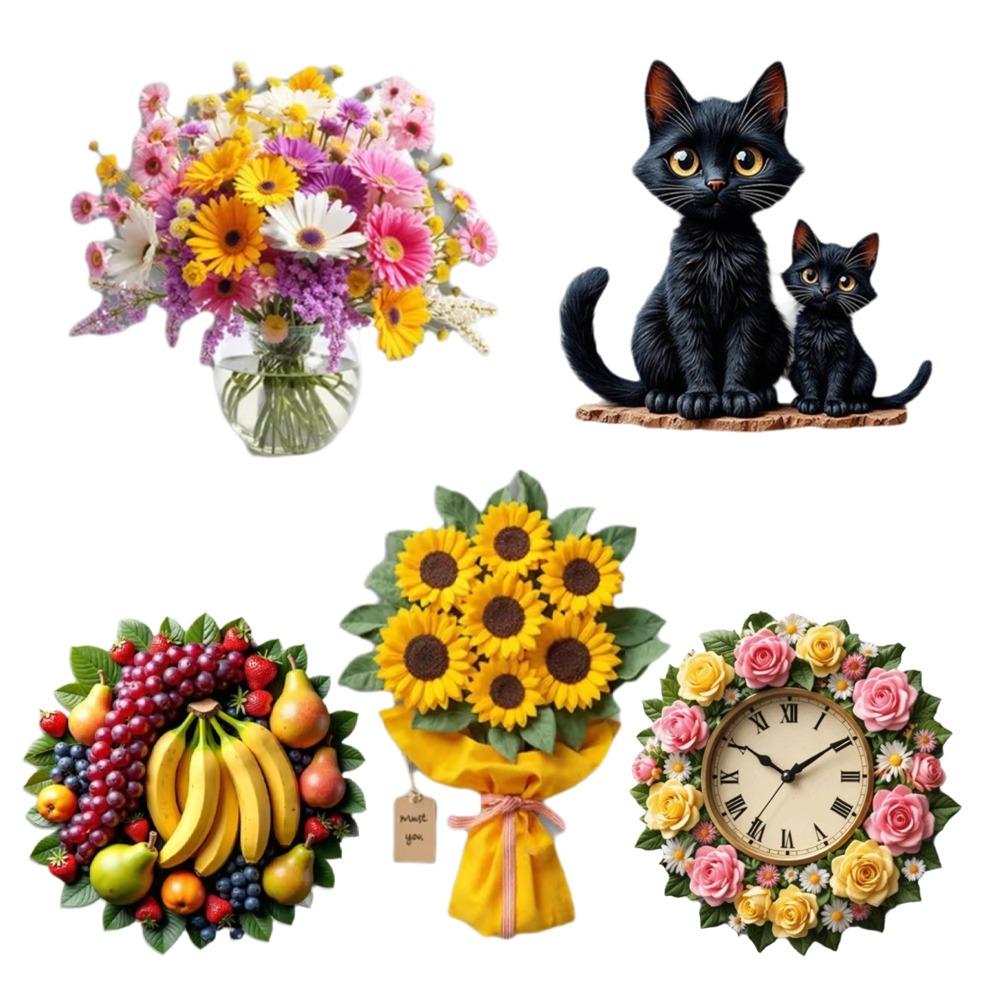 5pcs Cat 2D Flat Paste Flower Refrigerator Decor Decorative Supplies Home Decor Dorm Room