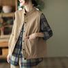 Autumn Vintage Twill Vest Loose Short Sleeveless Cardigan Top with Vest for Women Coats