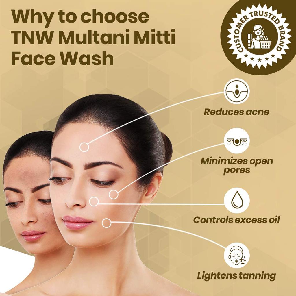 THE NATURAL WASH Multani Mitti with Ayurvedic Wisdom of Sandal Wood, Aloe Vera, Kashmiri Kesar Face Wash for Men and Women (100 Ml)