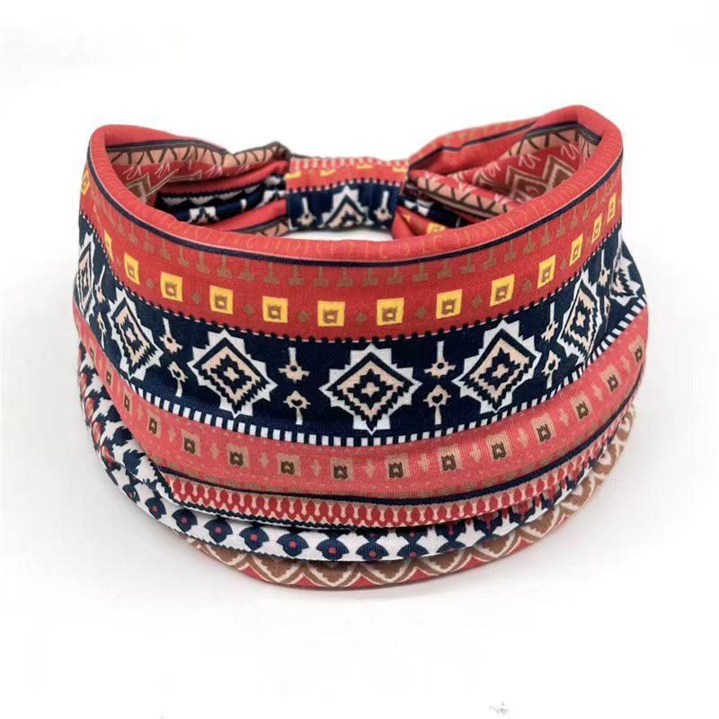 Bohemian Ethnic Print Yoga Headband - Wide Elastic, Sweat-Absorbing Headscarf