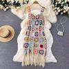 Women's Bohemian Holiday Handmade Crochet Hollow V-neck Halter Dress Summer Sexy Lattice Vest Dress Beach Dress