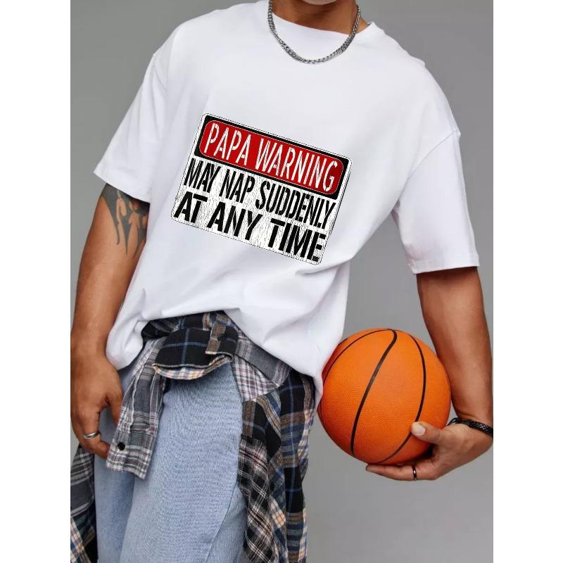 Белая футболка Папа Предупреждение Может внезапно уснуть в любое время Графический принт Повседневная одежда для мужчин Подарок на День отца