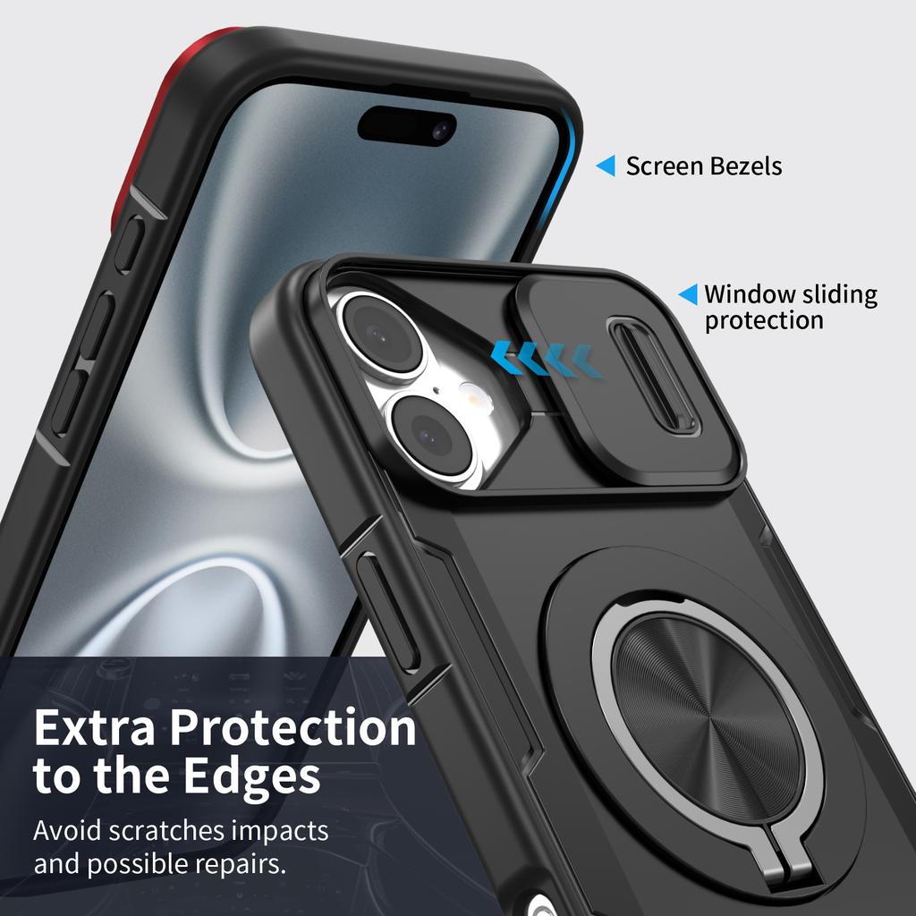 Case for iPhone 16 Plus - TPU+PC, Black, With Stand