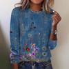 Women's Floral 3D Print Long Sleeved Top Spring and Autumn Round Neck Fashionable Casual T-shirts