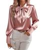 Autumn Long Sleeved Bow Satin Women's Blouses & Shirts