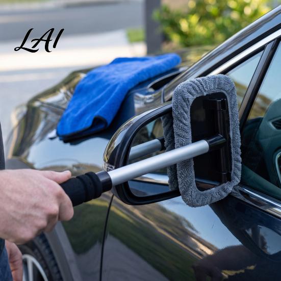 Non-slip Handle Car Duster Windshield Cleaner Rotating Head & with Retractable Microfiber Pads Auto Glass Absorbent Cleaning Pads Tool for