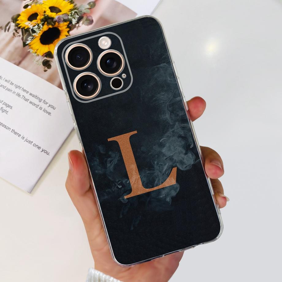 For iPhone 16 Pro Max 16 Plus Bumper Case Clear Soft TPU Coque Cover For iPhone16 16+ Initials Letter Pattern Silicone Funda