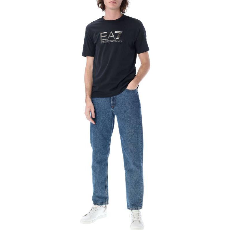 Emporio Armani EA7 Весна-Лето 23 Футболка с принтом букв, круглым вырезом, коротким рукавом, мужские топы, темно-синий, 3RPT71-PJM9Z-1578