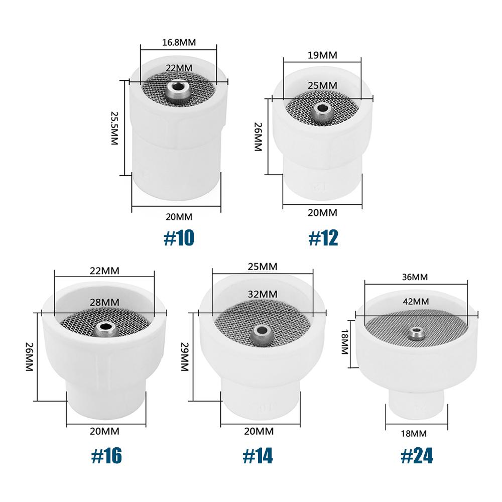 8pcs #10 #12 #14 #16 #24 White Ceramic Nozzle Alumina Cups Stubby Collet Body Gas Lens Kit Torche WP9/17/18/20/25/26 TIG Welding