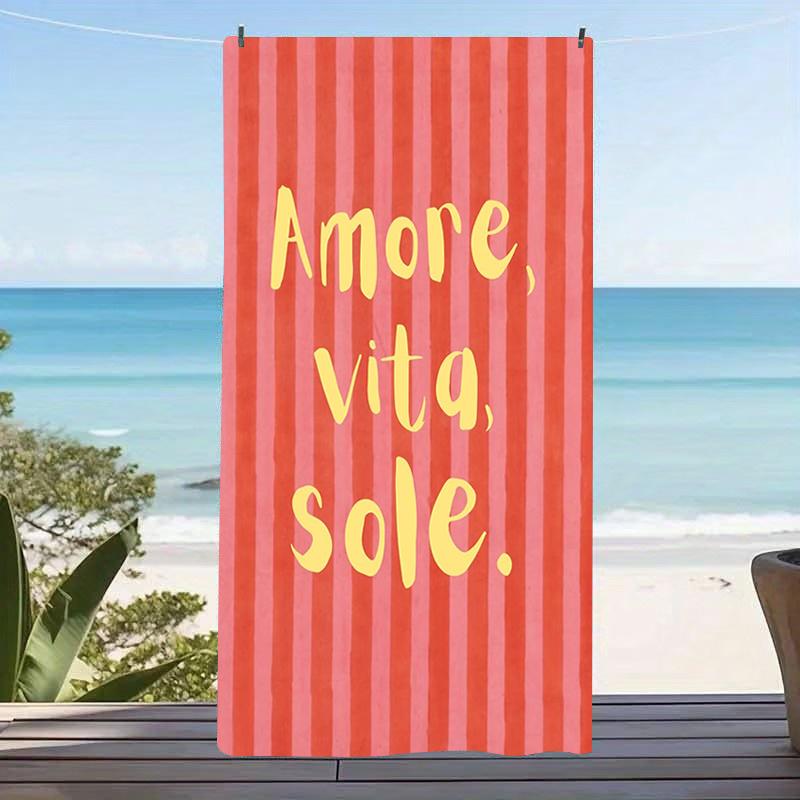 Groovy Retro Quote Microfiber Beach Towel Large Blue White Striped Sand Free Pool Towel Quick Dry Lightweight Compact Travel