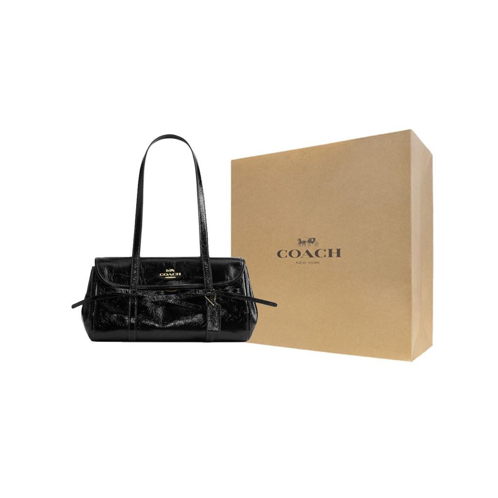 Coach Bridget 34 Bow Accent Solid Design Classic Gold Logo Smooth Pebble Leather Shoulder Bag Women shoulder bag Black CDY94-IMBLK