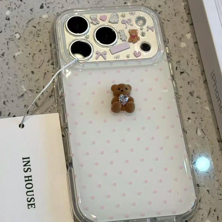 Милый и очаровательный мишка в горошек с бантом для iPhone 17 Pro Max, двухслойный чехол для мобильного телефона iPhone 16 15, мягкий