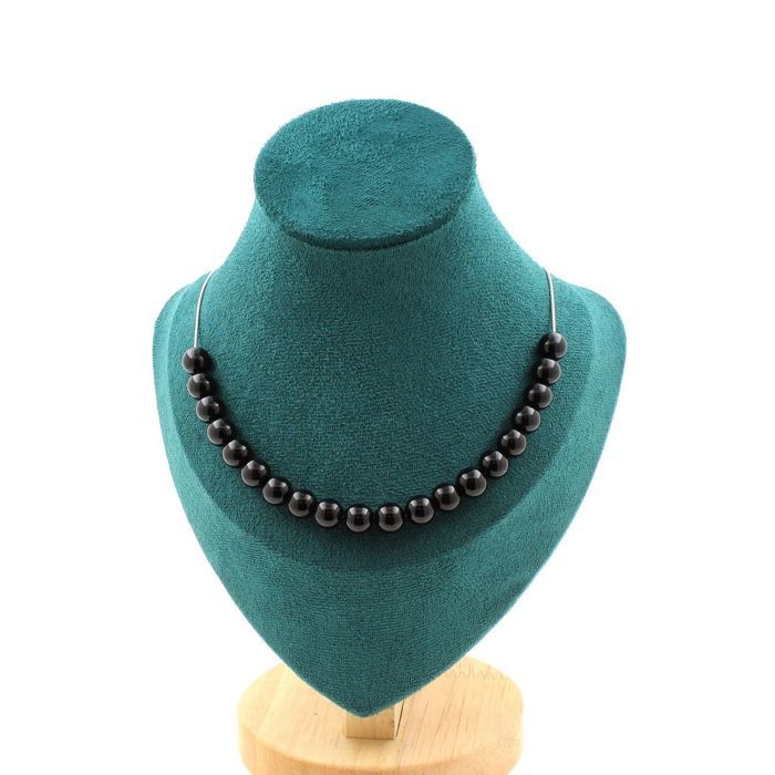 Stones and Minerals. Necklace 20 Black Agate Beads 8 Mm. Stainless Steel Chain Necklace Women Men. Customizable Size.