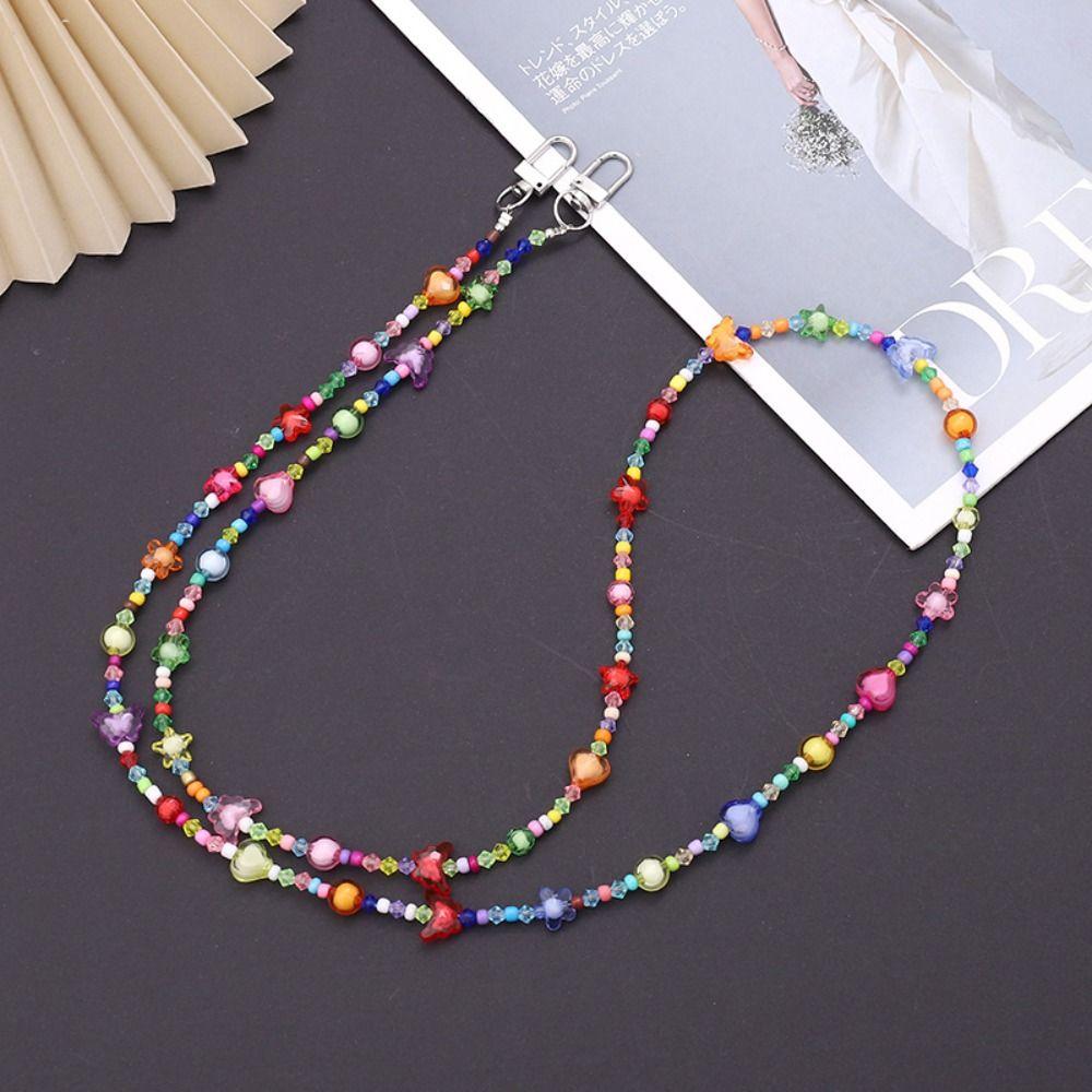 Little Bear Mobile Phone Crossbody Strap Candy Color Beaded Crossbody Chain Keychain Pendant