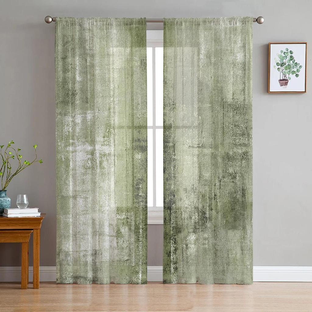 Luxury Tulle Curtains Color Painting Modern Living Room Kitchen Chiffon Curtain Youth Bedroom Sheer Floor Valance Curtain