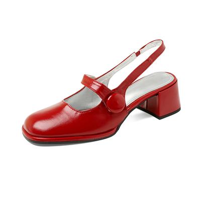 Литературный гонконгский стиль, удобные и универсальные весенне-летние сандалии Baotou из воловьей кожи на толстом среднем каблуке с круглым носком для женщин