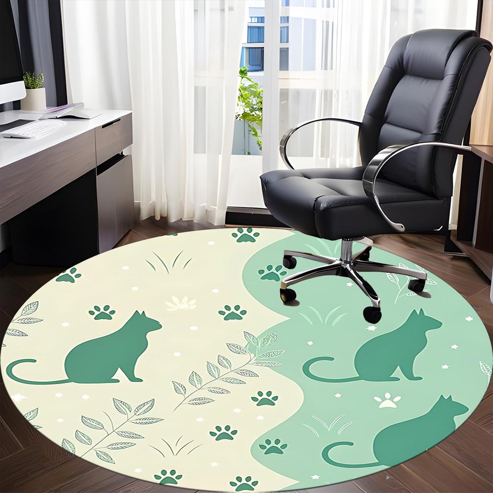1pc Cat Nature Office Round Area Rug, Indoor Mat Suitable For Office, Under Office Chairs Bedroom Living Room Home Decor, Room Deco174